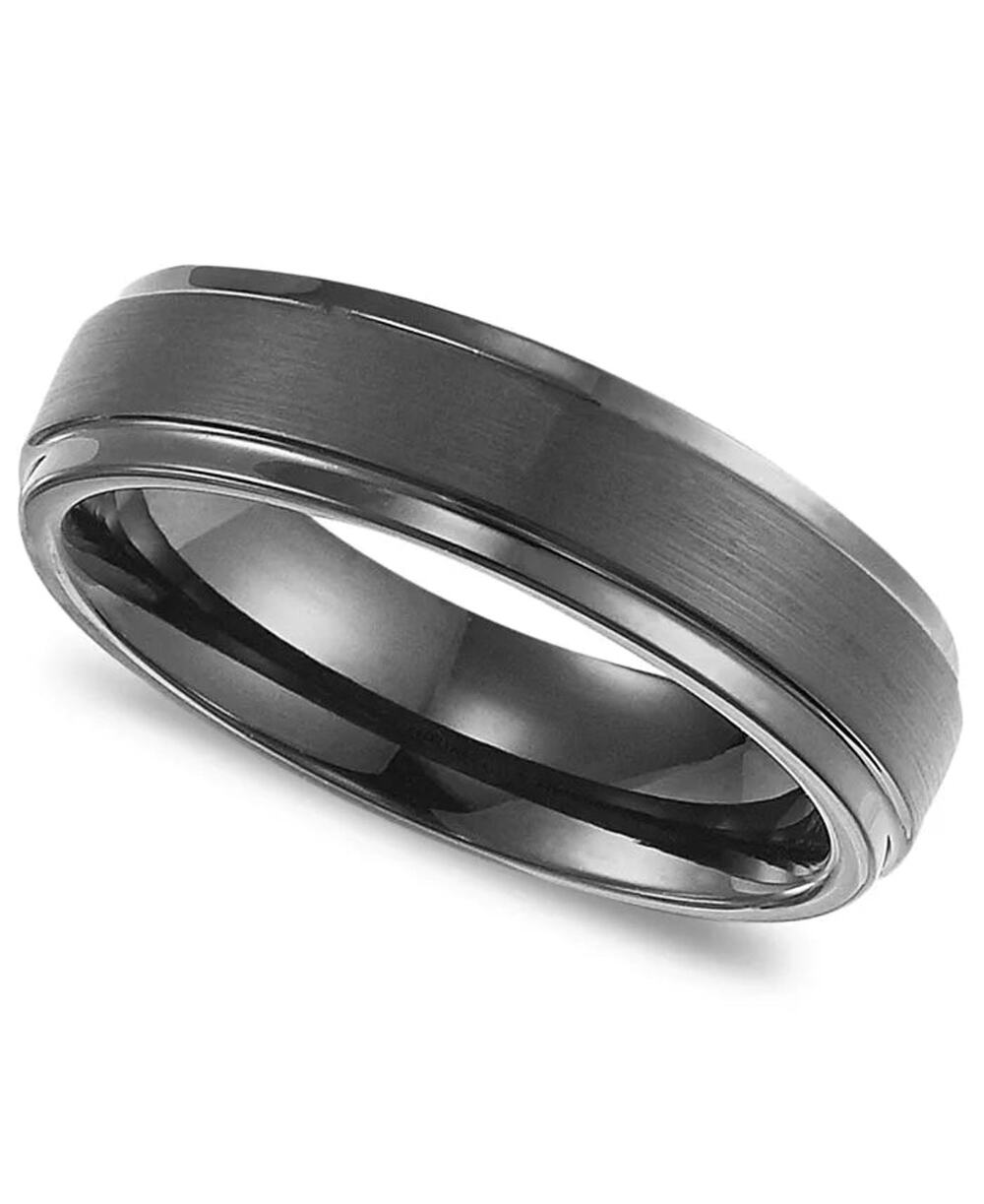 Triton Men's Black Tungsten Carbide Ring, Comfort Fit Wedding Band - Size 10